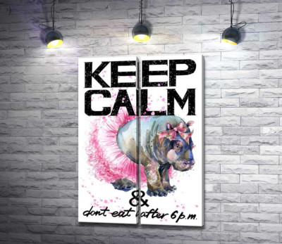 Модульна картина "Бегемот балерина серед напису "keep calm and don't eat after 6 p.m.""
