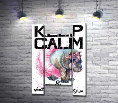 Модульная картина "Бегемот балерина среди надписи "keep calm and don't eat after 6 p.m.""
