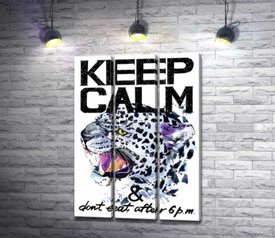 Модульна картина "Хижий леопард серед напису "keep calm and don't eat after 6 p.m.""