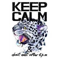 Хижий леопард серед напису "keep calm and don't eat after 6 p.m."