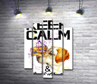 Чорничний торт на носі у собаки серед напису "keep calm and don't eat after 6 p.m."