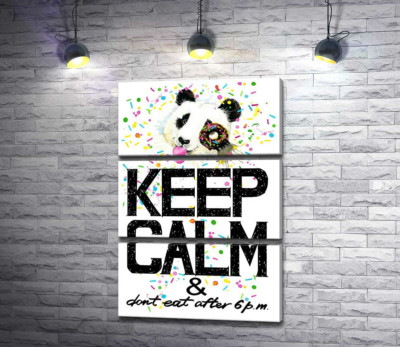 Панда з м'яким донатсом над написом "keep calm and don't eat after 6 p.m."