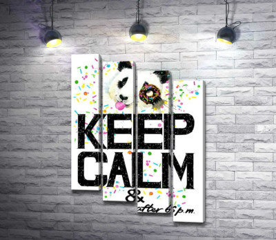 Модульная картина "Панда с мягким донатсом над надписью "keep calm and don't eat after 6 p.m.""