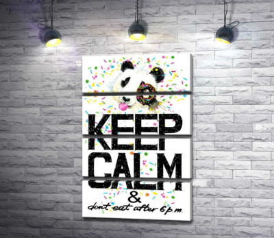 Модульная картина "Панда с мягким донатсом над надписью "keep calm and don't eat after 6 p.m.""