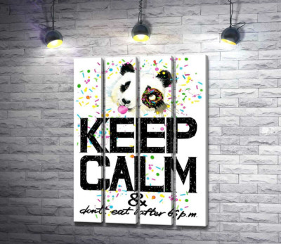 Модульная картина "Панда с мягким донатсом над надписью "keep calm and don't eat after 6 p.m.""