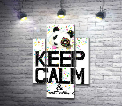 Модульная картина "Панда с мягким донатсом над надписью "keep calm and don't eat after 6 p.m.""
