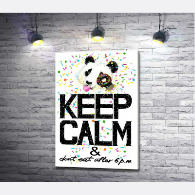 Панда з м'яким донатсом над написом "keep calm and don't eat after 6 p.m."