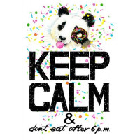 Панда з м'яким донатсом над написом "keep calm and don't eat after 6 p.m."