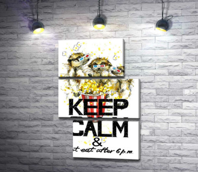 Модульна картина "Ховрахи з попкорном за написом "keep calm and don't eat after 6 p.m.""