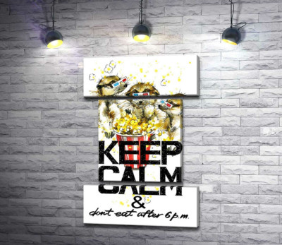 Модульна картина "Ховрахи з попкорном за написом "keep calm and don't eat after 6 p.m.""