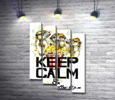 Суслики с попкорном за надписью "keep calm and don't eat after 6 p.m."