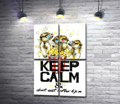 Суслики с попкорном за надписью "keep calm and don't eat after 6 p.m."