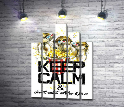 Модульная картина "Суслики с попкорном за надписью "keep calm and don't eat after 6 p.m.""
