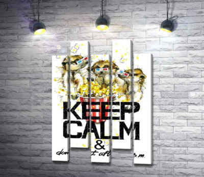 Модульная картина "Суслики с попкорном за надписью "keep calm and don't eat after 6 p.m.""