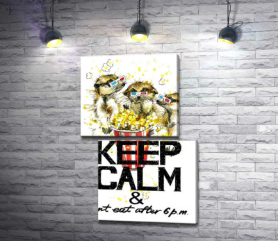 Модульная картина "Суслики с попкорном за надписью "keep calm and don't eat after 6 p.m.""