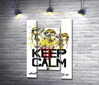 Модульная картина "Суслики с попкорном за надписью "keep calm and don't eat after 6 p.m.""