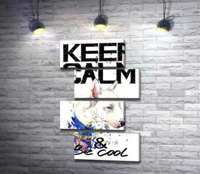 Модульная картина "Профиль бультерьера среди надписи "keep calm and be cool""