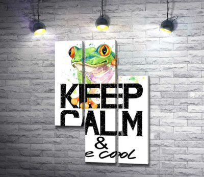 Модульна картина "Деревна жаба за написом "keep calm and be cool""