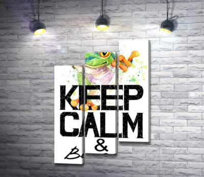 Модульная картина "Древесная лягушка за надписью "keep calm and be cool""
