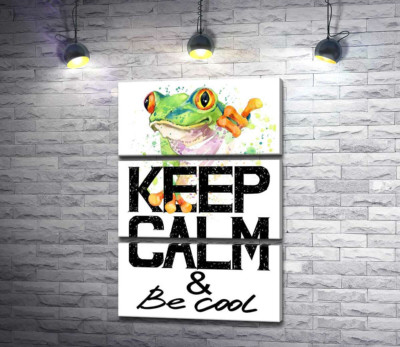 Древесная лягушка за надписью "keep calm and be cool"