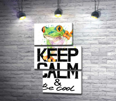 Модульная картина "Древесная лягушка за надписью "keep calm and be cool""