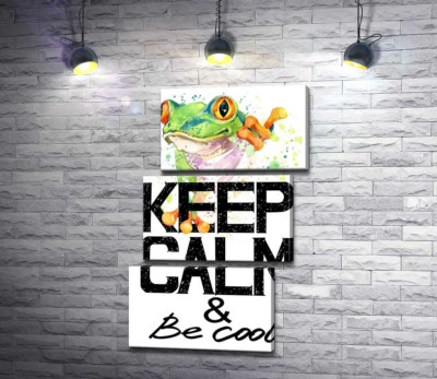 Модульная картина "Древесная лягушка за надписью "keep calm and be cool""