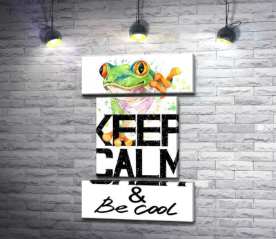 Модульна картина "Деревна жаба за написом "keep calm and be cool""