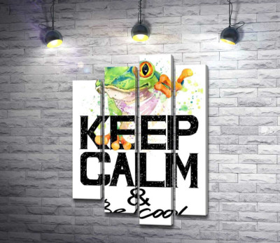 Модульная картина "Древесная лягушка за надписью "keep calm and be cool""