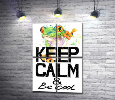 Деревна жаба за написом "keep calm and be cool"