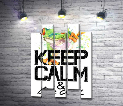Модульная картина "Древесная лягушка за надписью "keep calm and be cool""