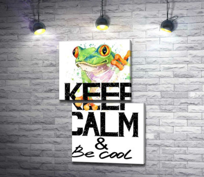 Модульная картина "Древесная лягушка за надписью "keep calm and be cool""