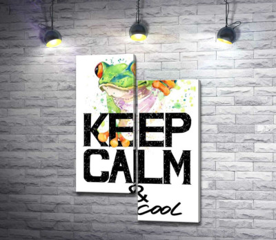 Модульна картина "Деревна жаба за написом "keep calm and be cool""