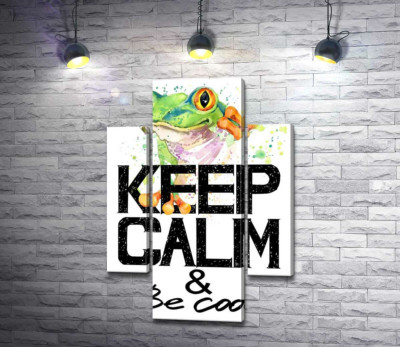 Модульна картина "Деревна жаба за написом "keep calm and be cool""