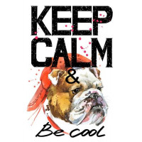 Бульдог в красной кепке среди надписи "keep calm and be cool"