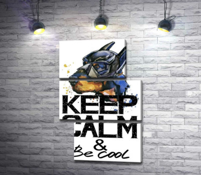 Модульная картина "Доберман в маске Бэтмена среди надписи "keep calm and be cool""