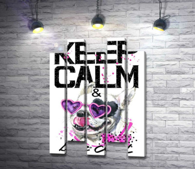 Веселий бульдог в рожевих окулярах та бантику серед напису "keep calm and be cool"