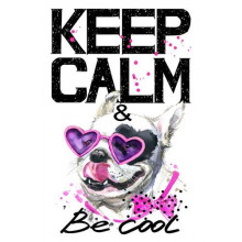 Веселий бульдог в рожевих окулярах та бантику серед напису "keep calm and be cool"