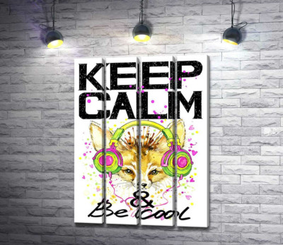 Модульна картина "Лисиця фенек в навушниках серед напису "keep calm and be cool""