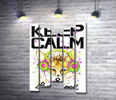 Лисиця фенек в навушниках серед напису "keep calm and be cool"