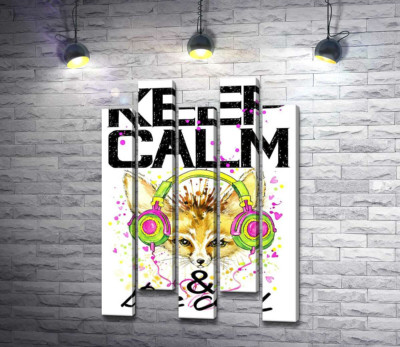 Модульна картина "Лисиця фенек в навушниках серед напису "keep calm and be cool""