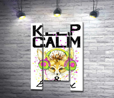 Модульна картина "Лисиця фенек в навушниках серед напису "keep calm and be cool""