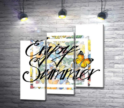 Модульная картина "Изысканная надпись "enjoy summer" на фоне бабочек"
