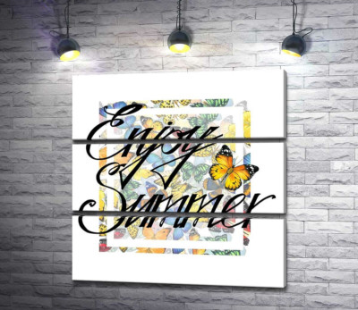 Вишуканий напис " enjoy summer" на фоні метеликів