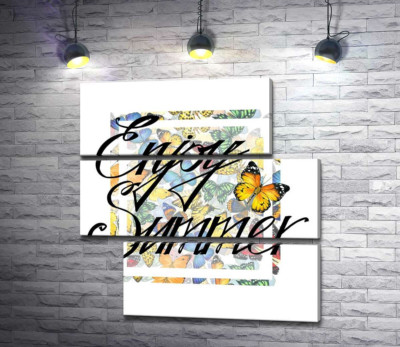 Изысканная надпись "enjoy summer" на фоне бабочек