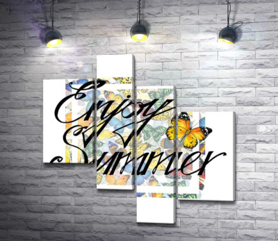 Изысканная надпись "enjoy summer" на фоне бабочек