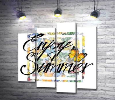 Модульна картина "Вишуканий напис " enjoy summer" на фоні метеликів"