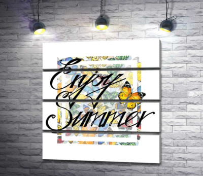 Модульная картина "Изысканная надпись "enjoy summer" на фоне бабочек"