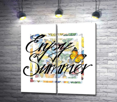 Модульная картина "Изысканная надпись "enjoy summer" на фоне бабочек"