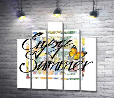 Модульна картина "Вишуканий напис " enjoy summer" на фоні метеликів"
