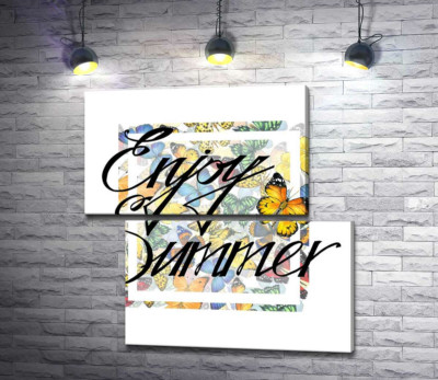 Модульная картина "Изысканная надпись "enjoy summer" на фоне бабочек"